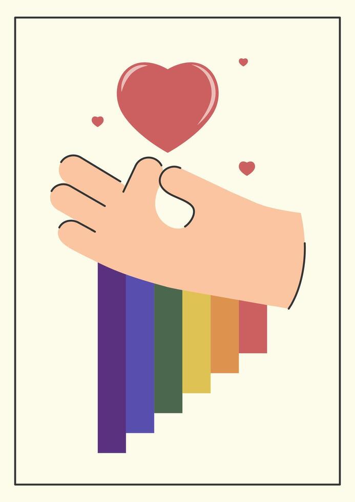 Hand holding heart for lovely one lgbtq illustration. Take care love concept, supporting LGBTQ community. vector