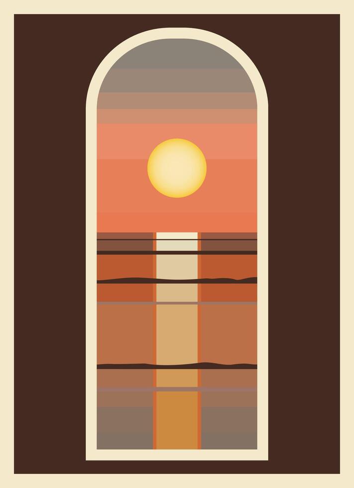 Miami sunrise minimalist modern illustration view. Abstract aesthetic ocean landscape vector