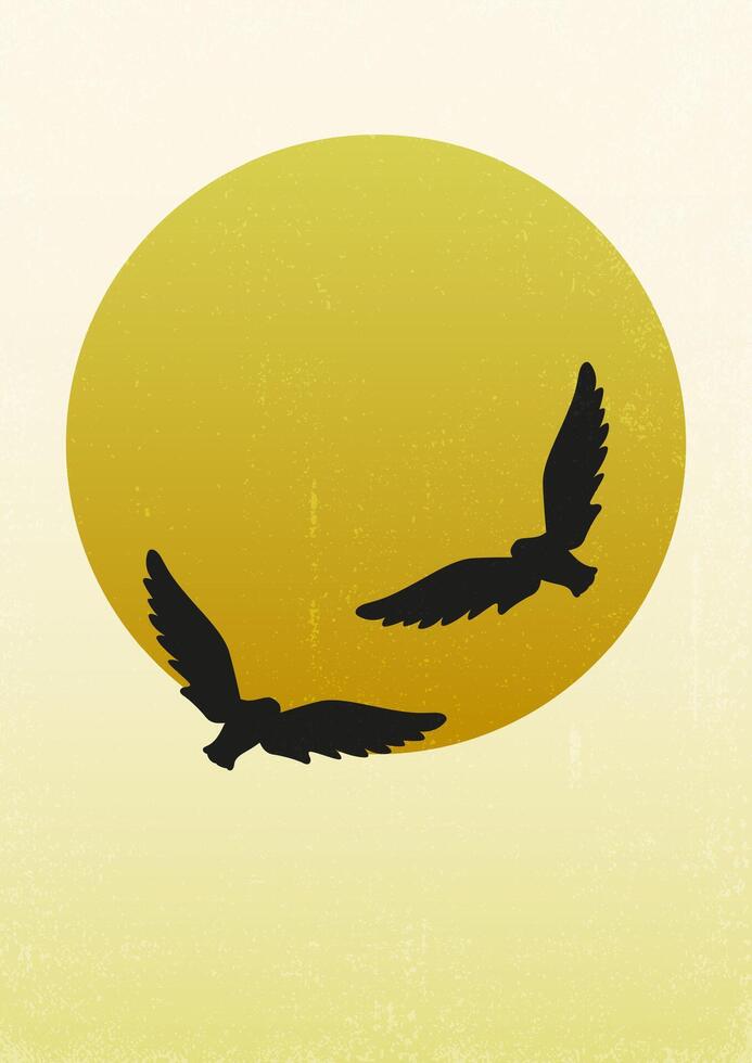 Eagle birds in the sky illustration. Falcon birds in sunny sky aesthetic poster. Summer savannah vector