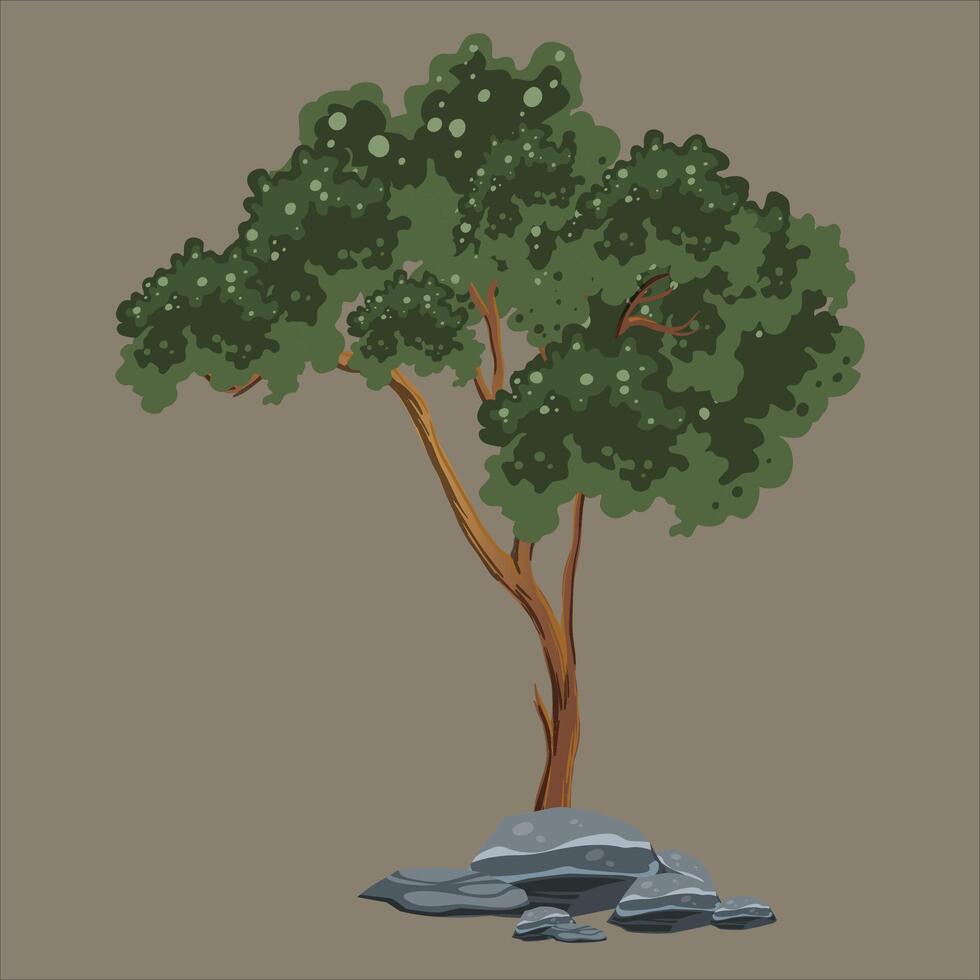 Beautiful tree on brown background. watercolor drawing. urban design elements vector