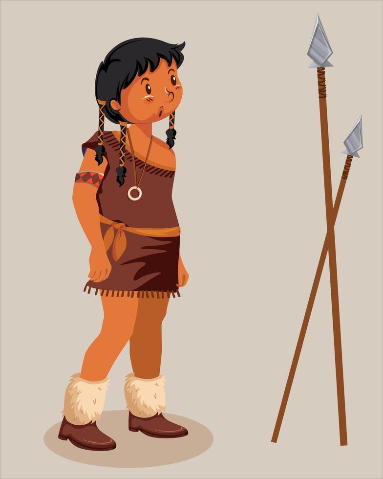 A girl from an American Indian tribe with a spear. Native American tribe vector