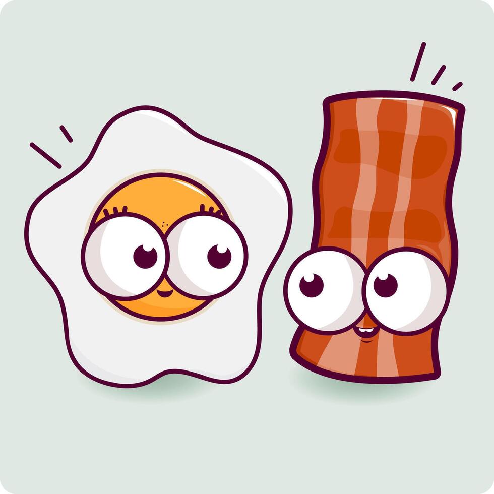 Fried eggs and bacon characters for breakfast. Cartoon egg and a bacon character. illustration vector