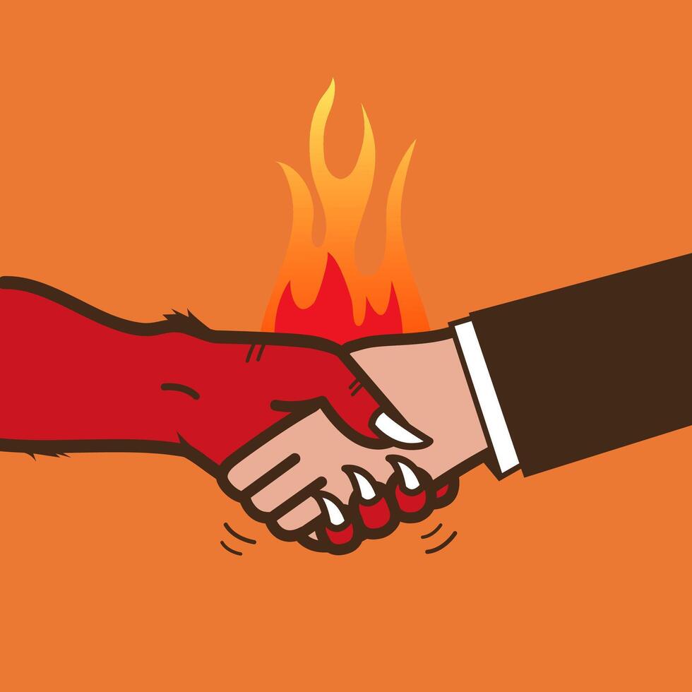 Handshake with the devil. Business people shaking hands. vector