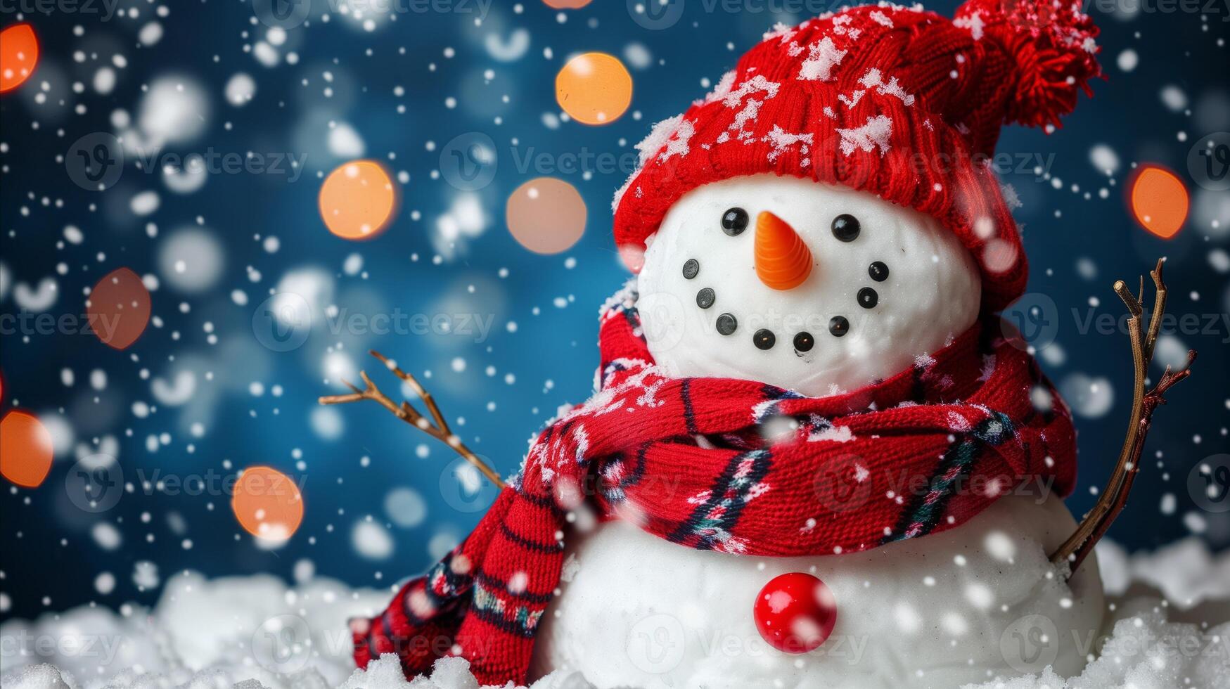 Festive Snowman With Red Scarf in Winter Wonderland photo