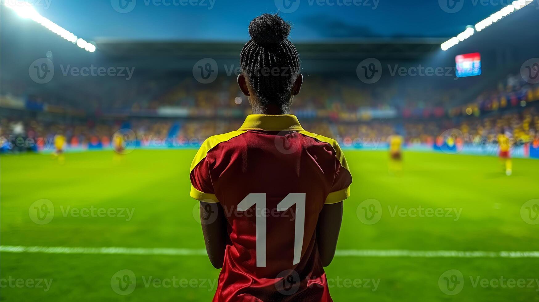 Soccer Player Number 11 Observing Stadium Game at Dusk photo