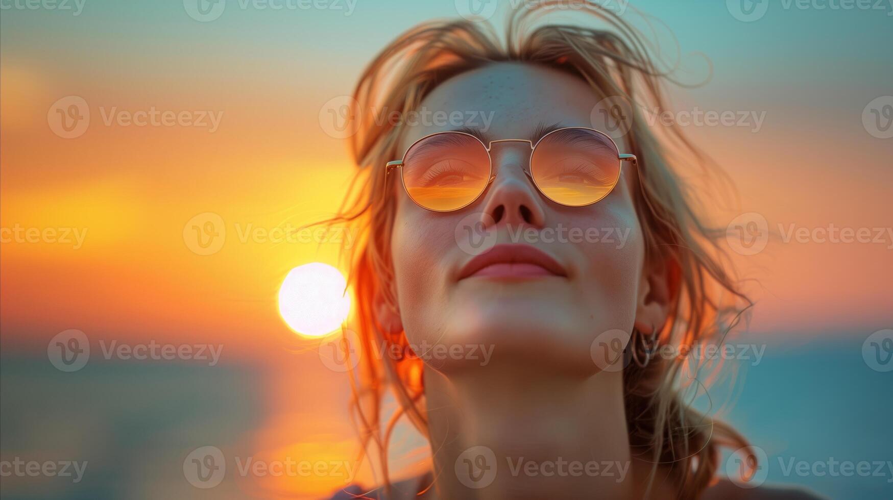 Serene Beachside Sunset Portrait of a Young Woman photo