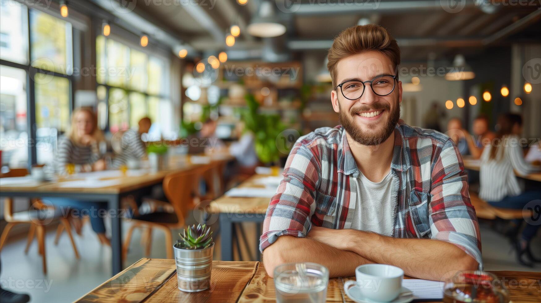 Smiling Young Man at a Cozy Cafe During Daytime photo