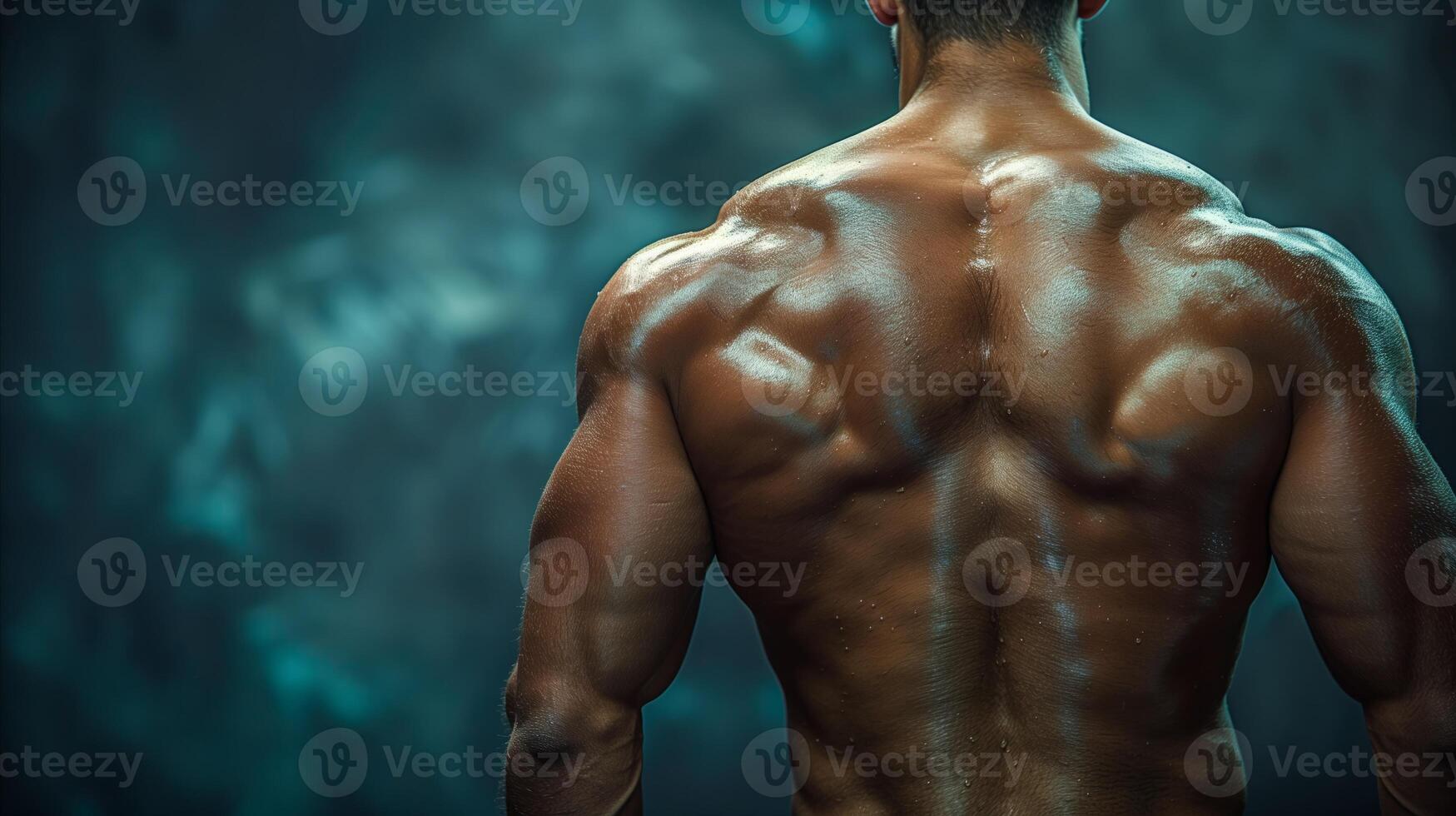Muscular Male Back and Shoulders in Gym Setting photo