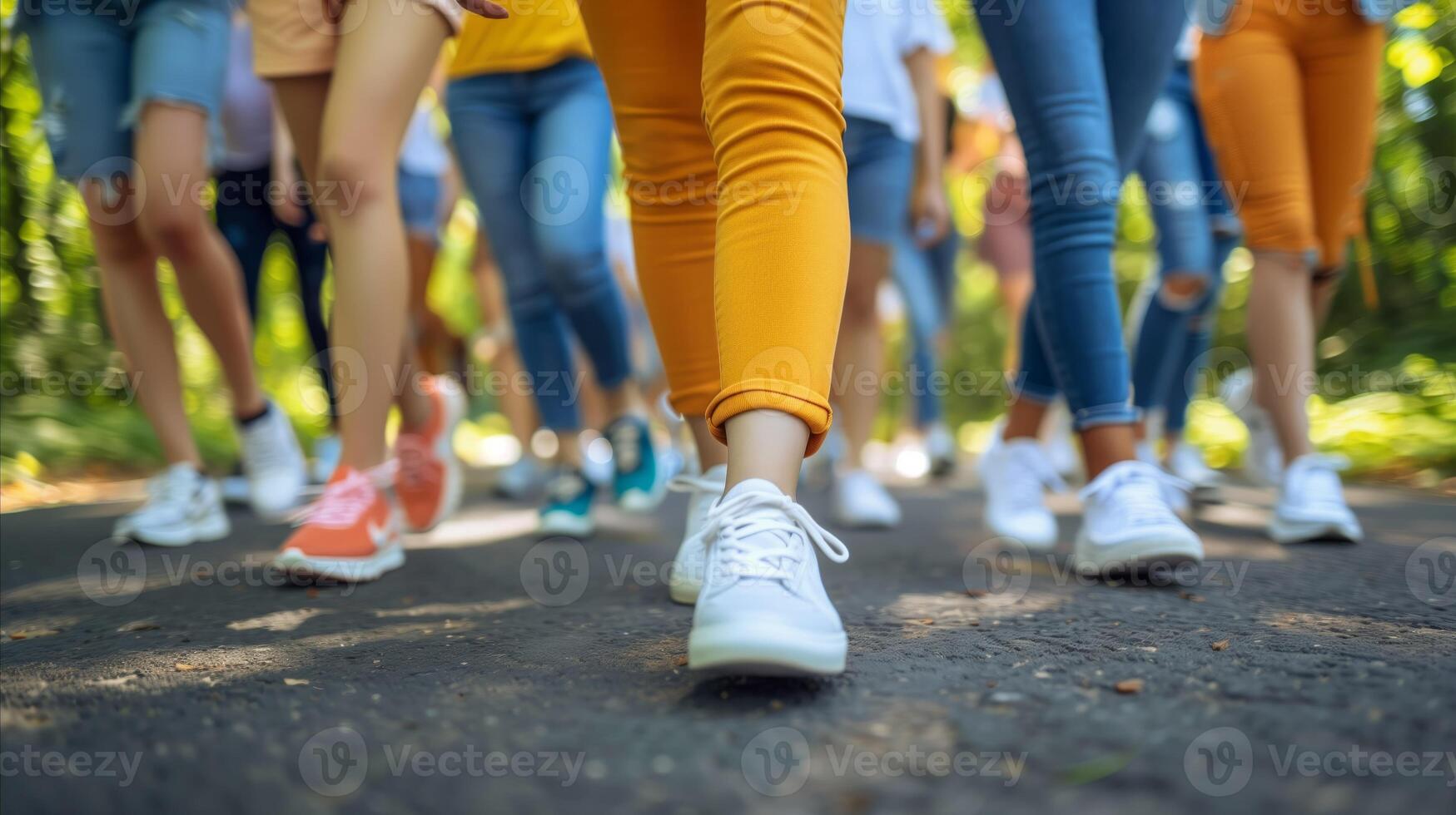 Group of People Walking on a Paved Path in Daylight photo