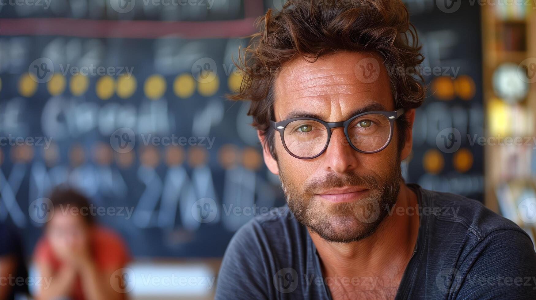 Casual Man Wearing Glasses in a Cafe During Daytime photo