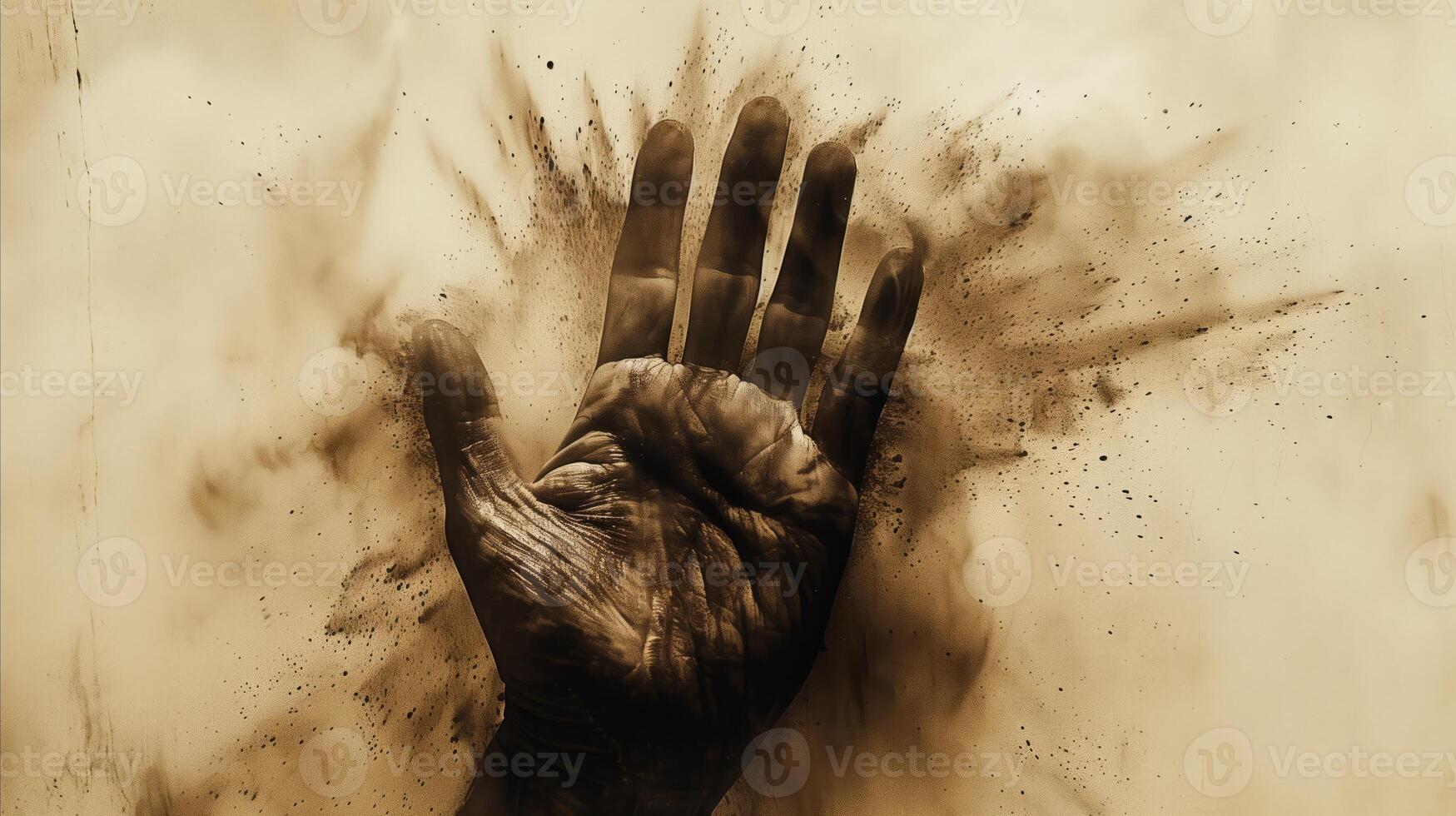 Hand Bursting Through a Dusty Barrier in Dynamic Motion photo