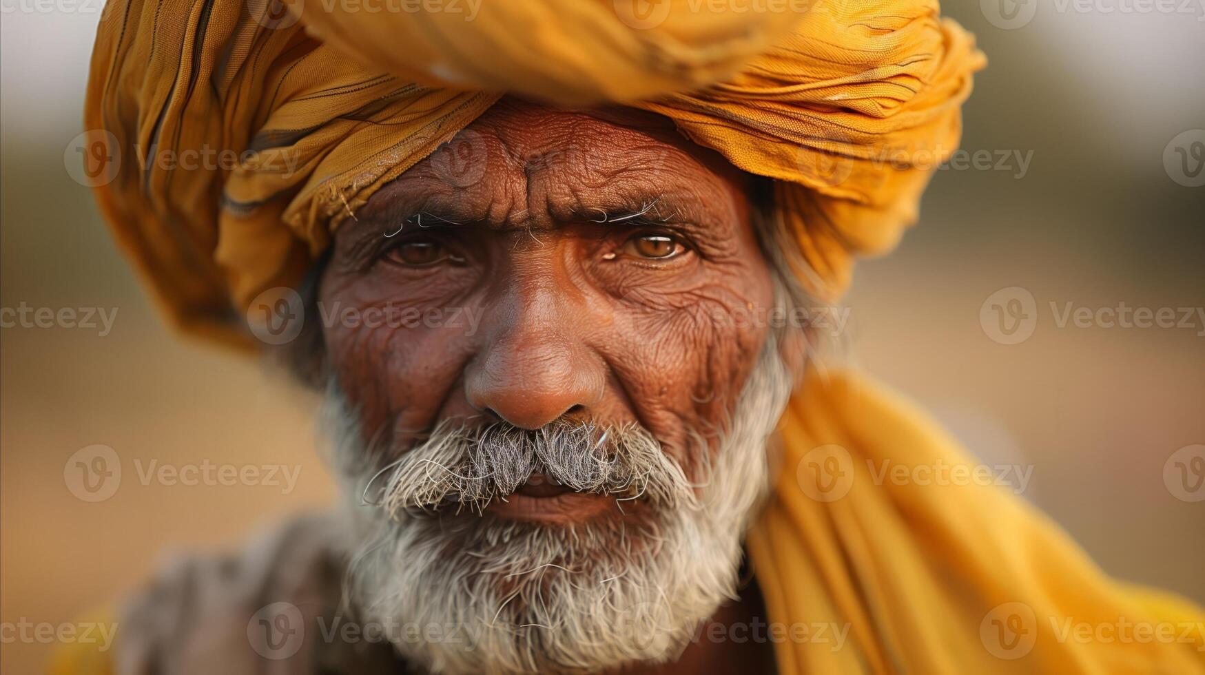 Close-Up Portrait of an Elderly Man With Turban at Dusk photo