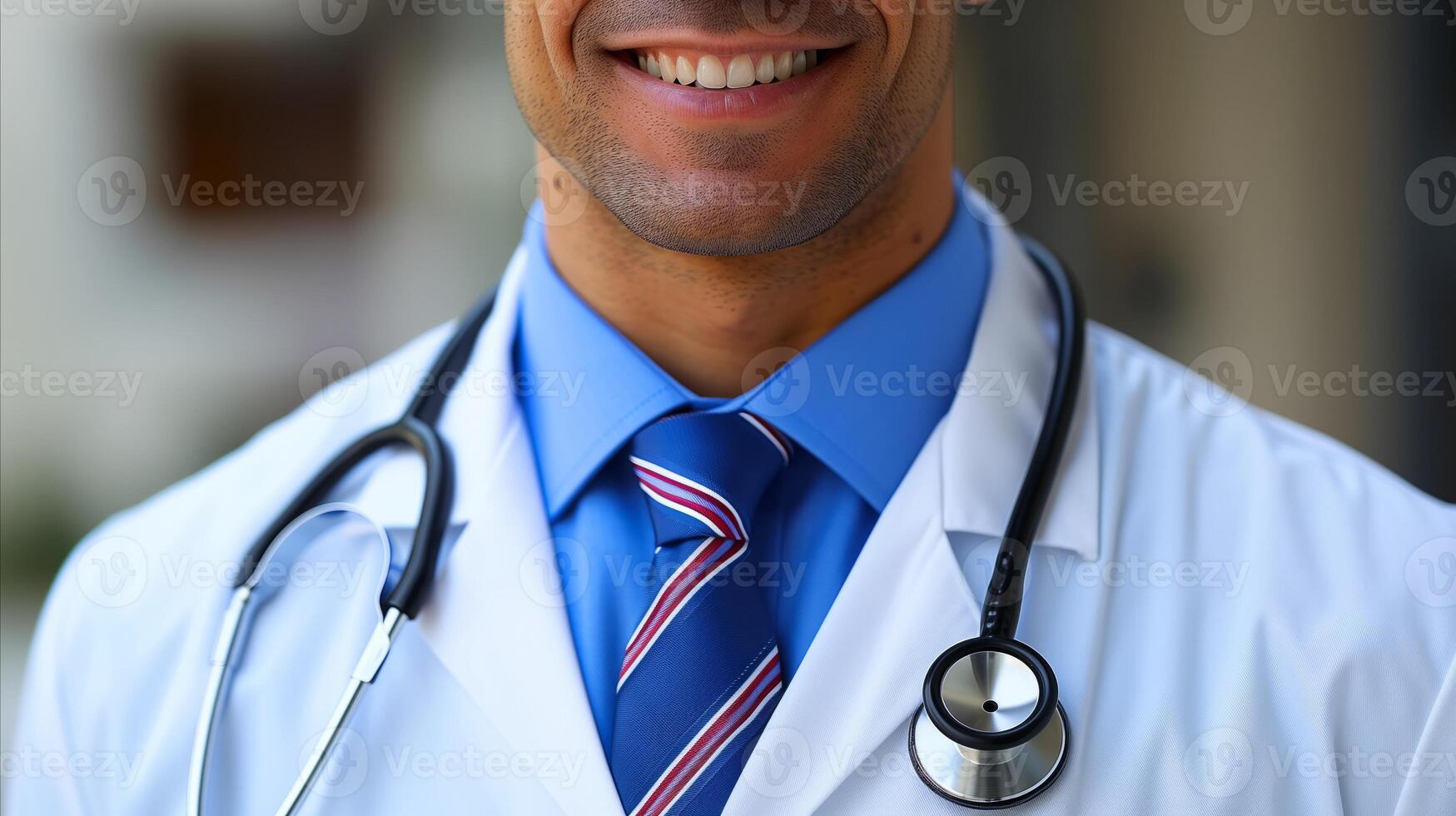 Smiling Doctor in White Coat With Stethoscope photo
