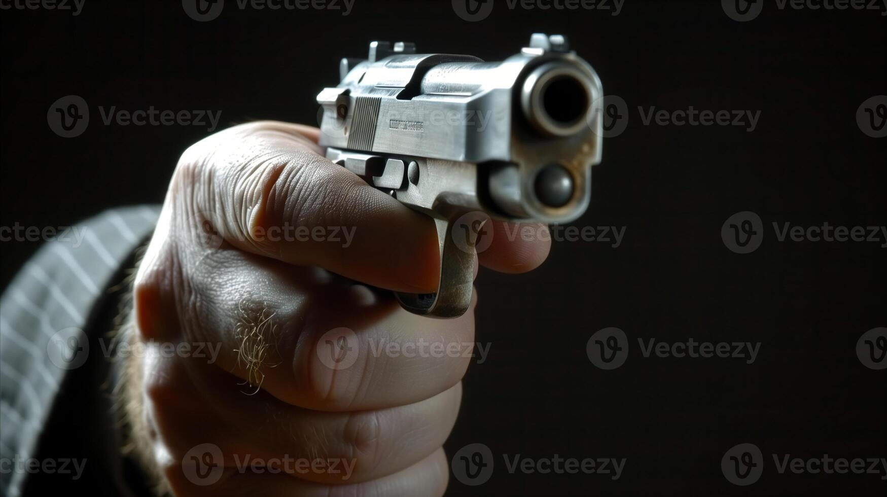 Close-Up of Hand Holding Revolver Against Dark Background photo