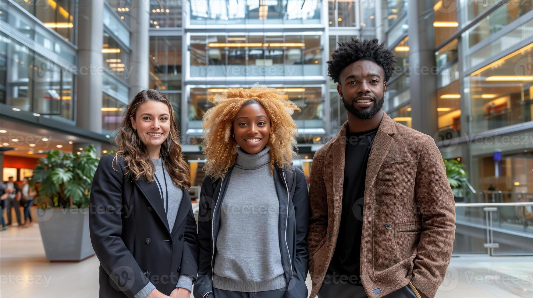 Diverse Team of Professionals in Modern Office Lobby photo