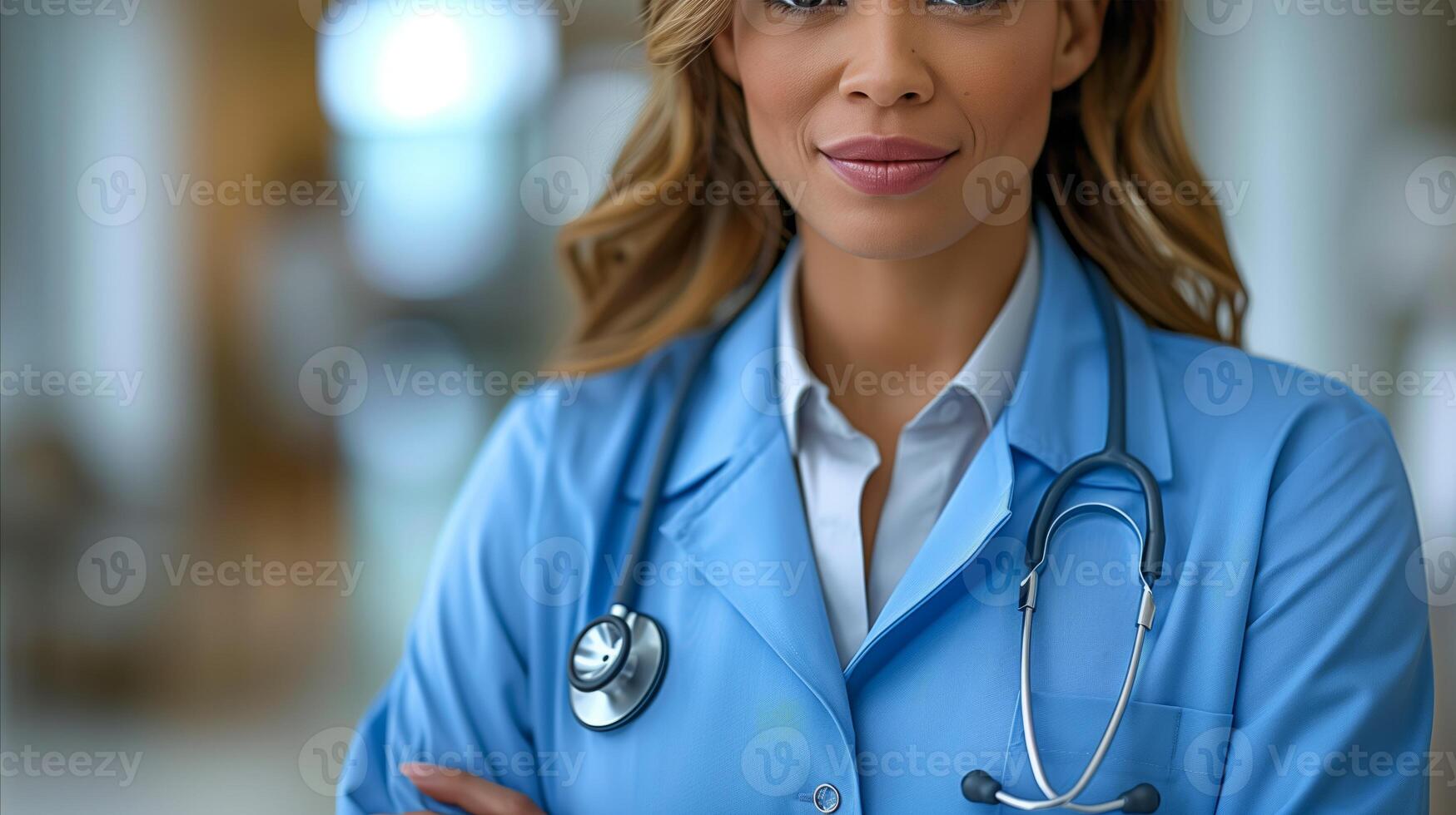 Confident Female Doctor With Stethoscope in Hospital photo