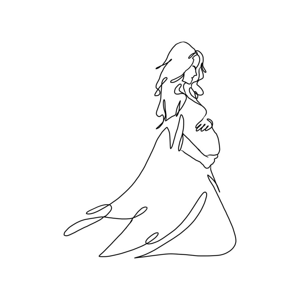 Continuous Line Art of Motherhood, Love pregnant, Happy Mother day card, one line drawing, parent and child silhouette hand drawn. illustration vector