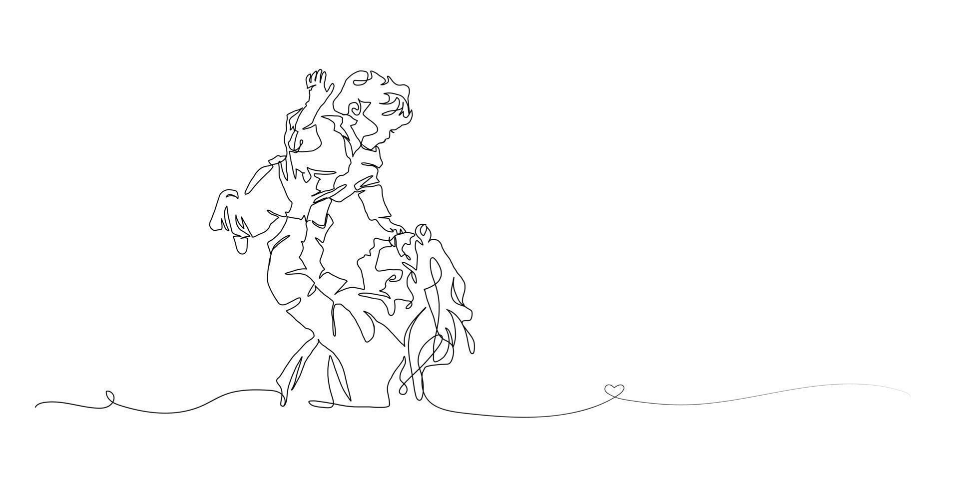 Continuous Line Art of Motherhood, Carry baby, Happy Mother day card, one line drawing, parent and child silhouette hand drawn. illustration vector