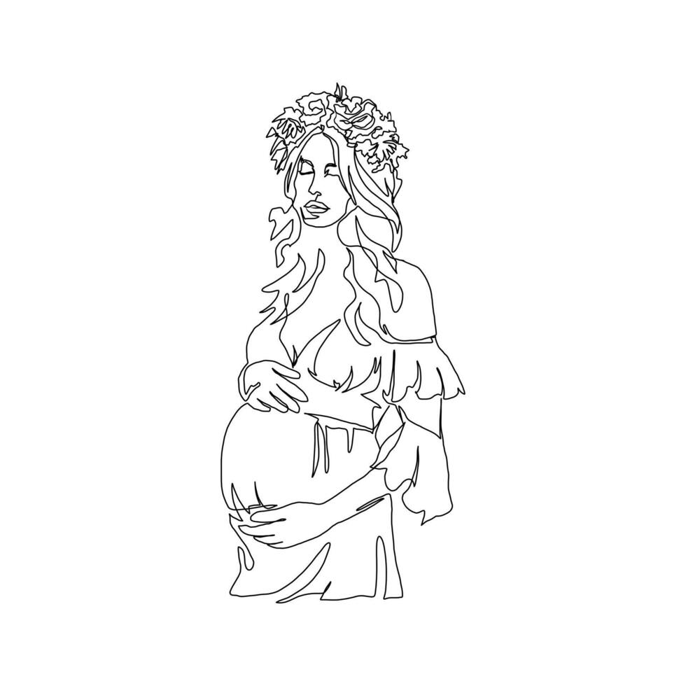 Continuous Line Art of Motherhood, Love pregnant, Happy Mother day card, one line drawing, parent and child silhouette hand drawn. illustration vector