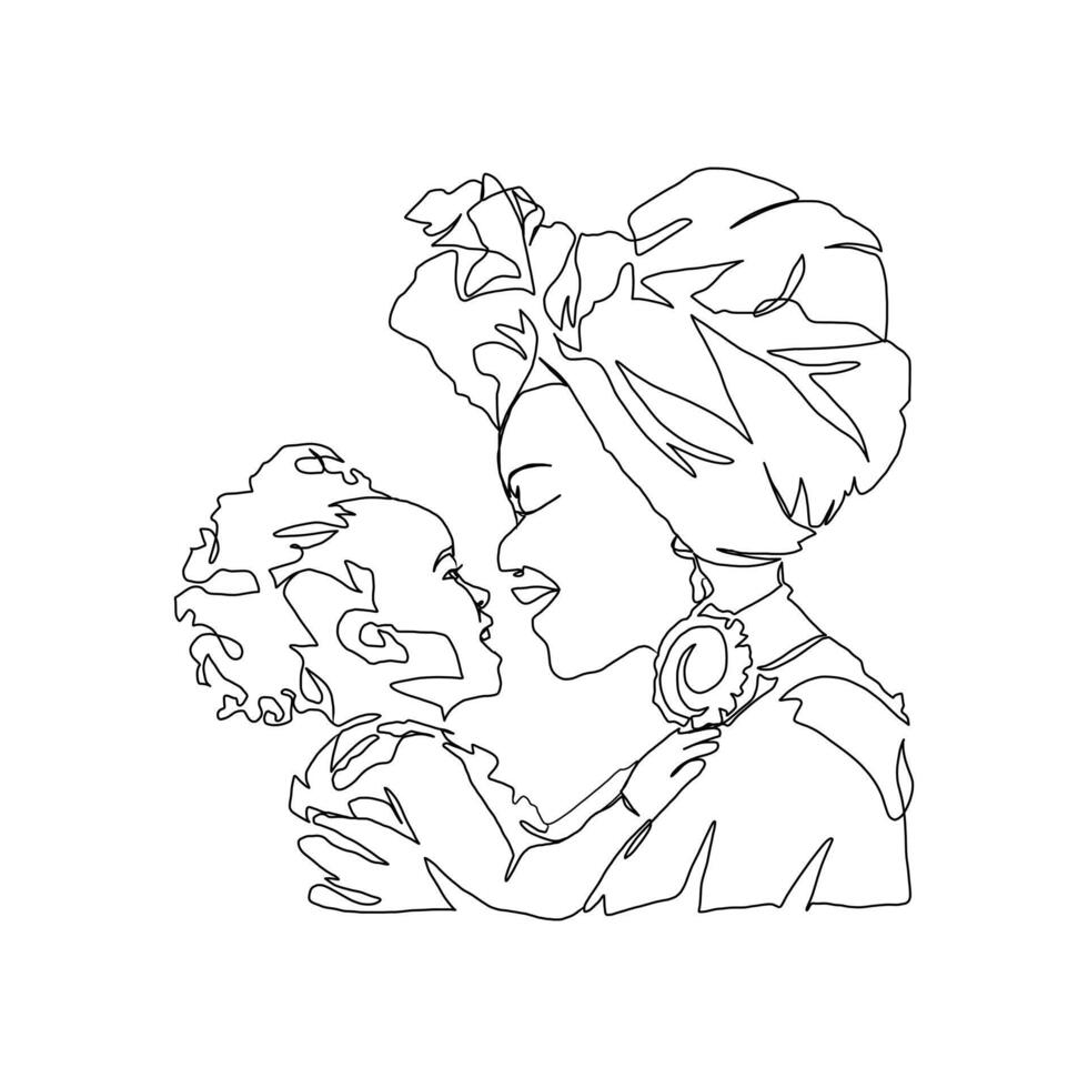 Continuous Line Art of Motherhood, Carry baby, Happy Mother day card, one line drawing, parent and child silhouette hand drawn. illustration vector