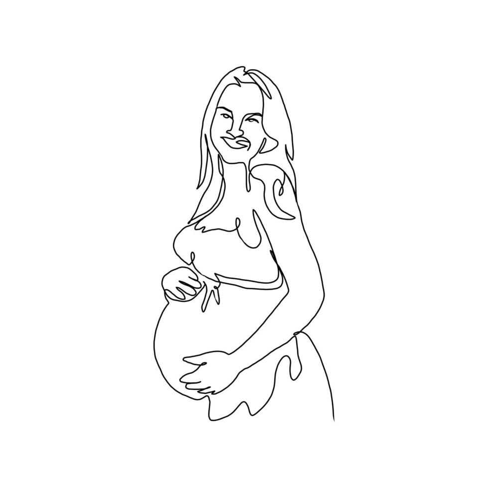 Continuous Line Art of Motherhood, Love pregnant, Happy Mother day card, one line drawing, parent and child silhouette hand drawn. illustration vector