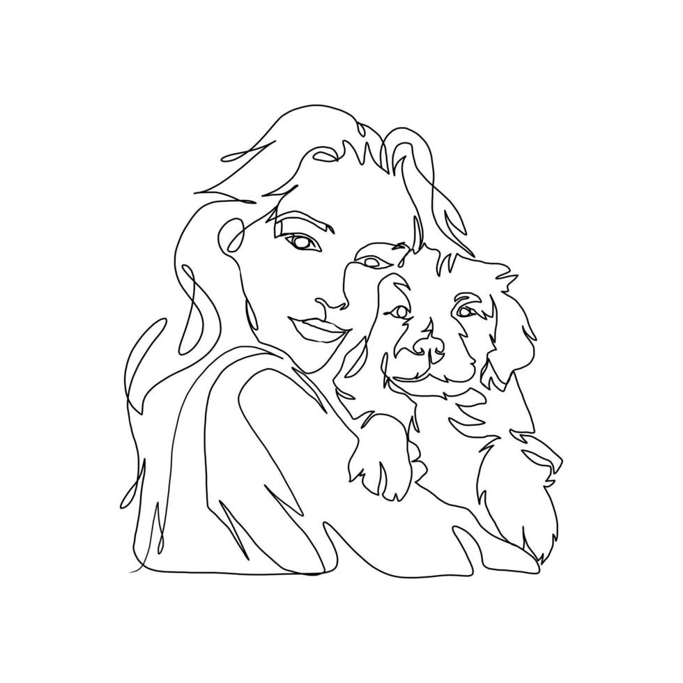 Continuous Line Art of Motherhood, Dog mom, Happy Mother day card, one line drawing, parent and child silhouette hand drawn. illustration vector