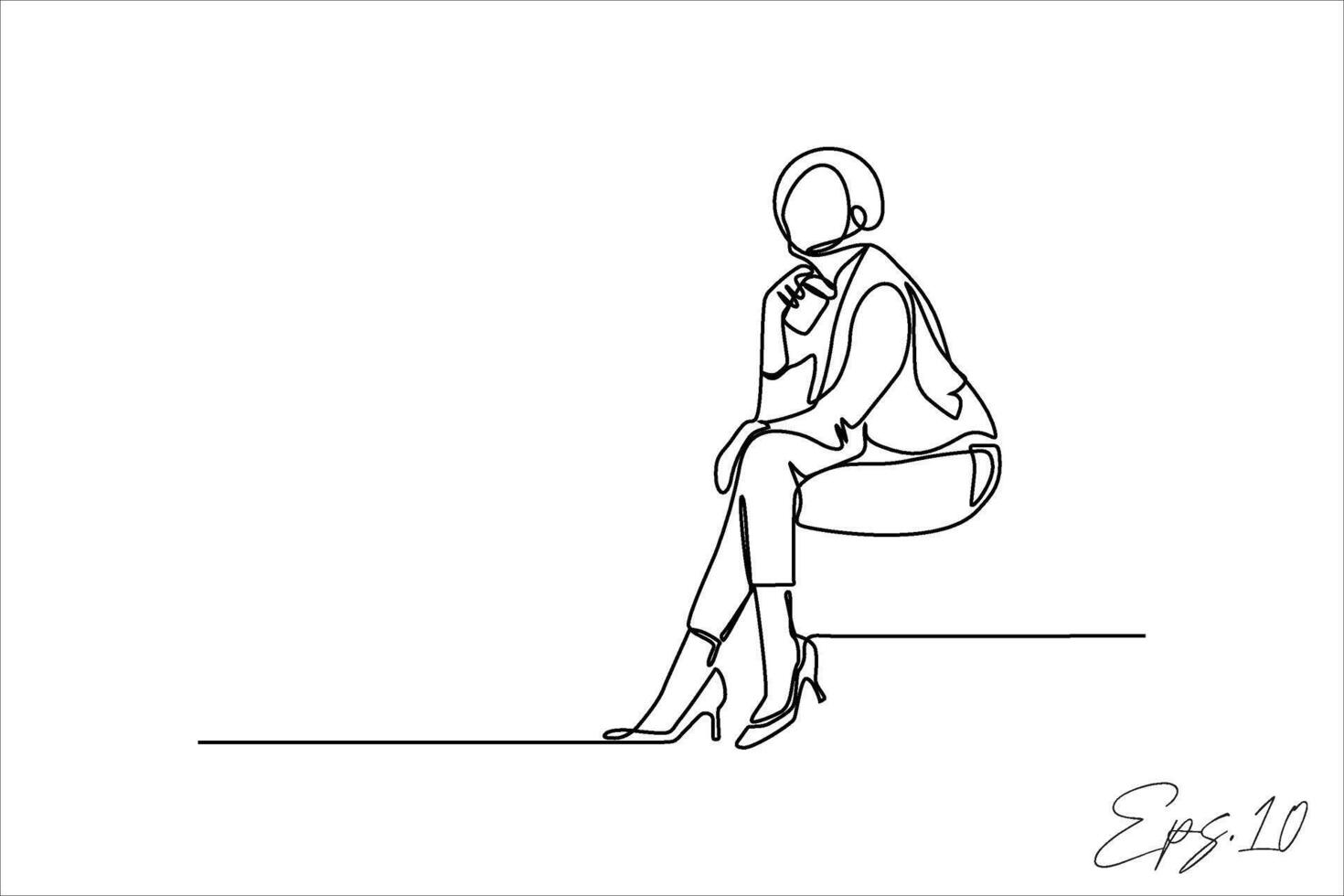 continuous line art drawing of a sitting woman vector