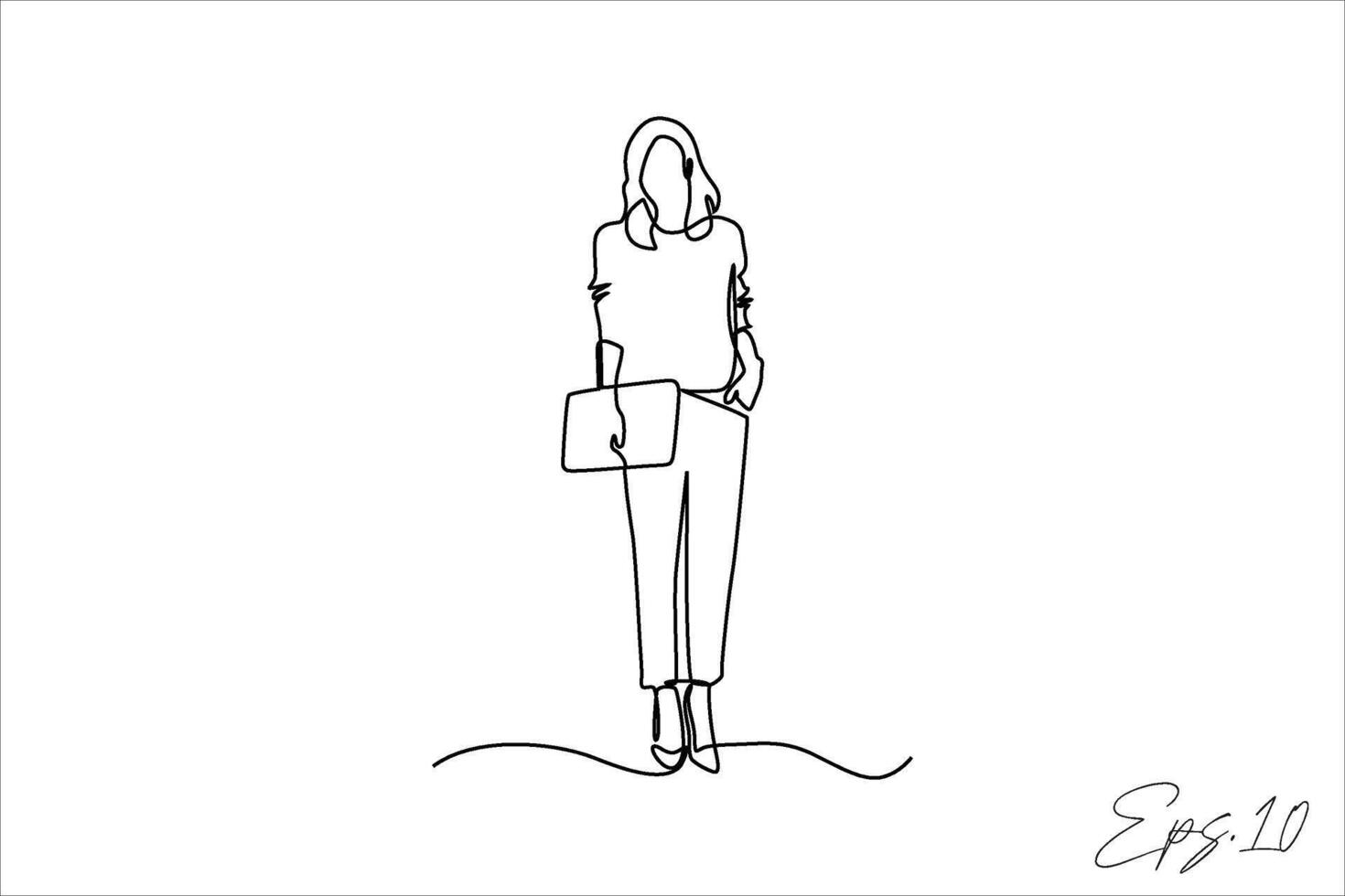 continuous line art drawing of woman carrying bag vector