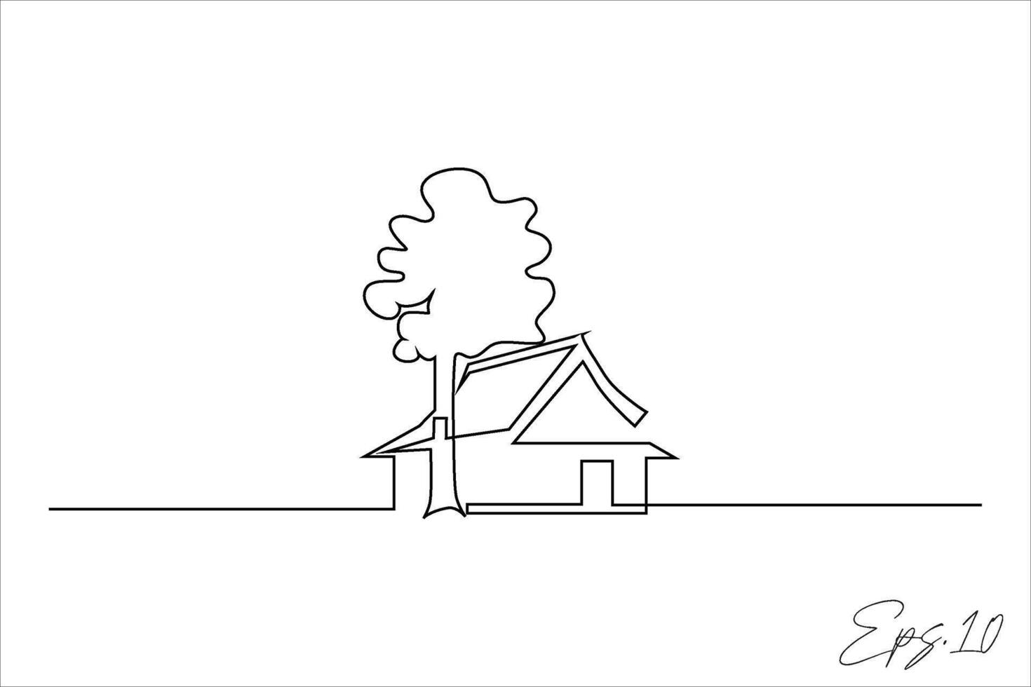continuous line art drawing of a country house vector