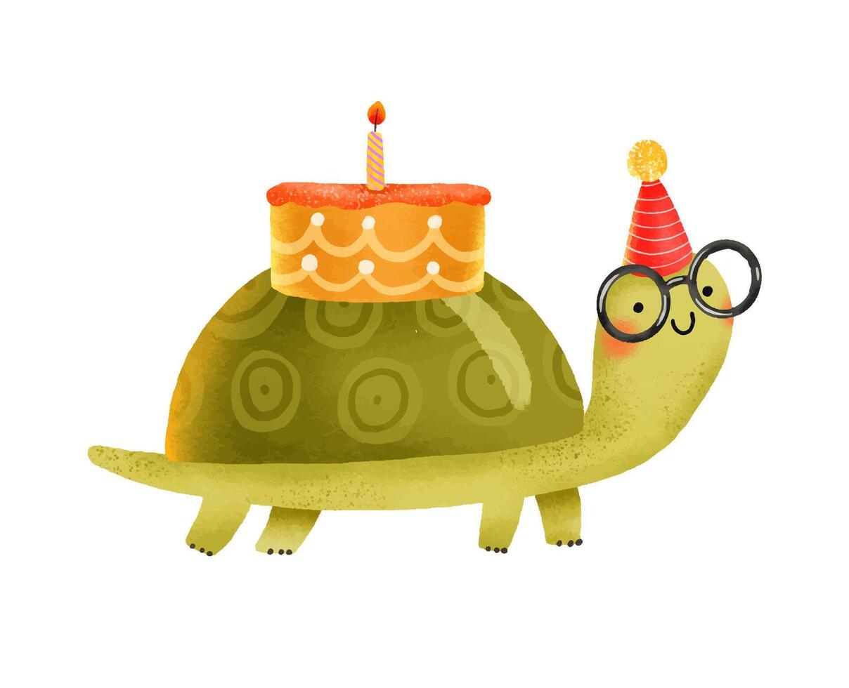 conjunto de dibujos animados tortugas celebrando cumpleaños. recopilación. mano re vector