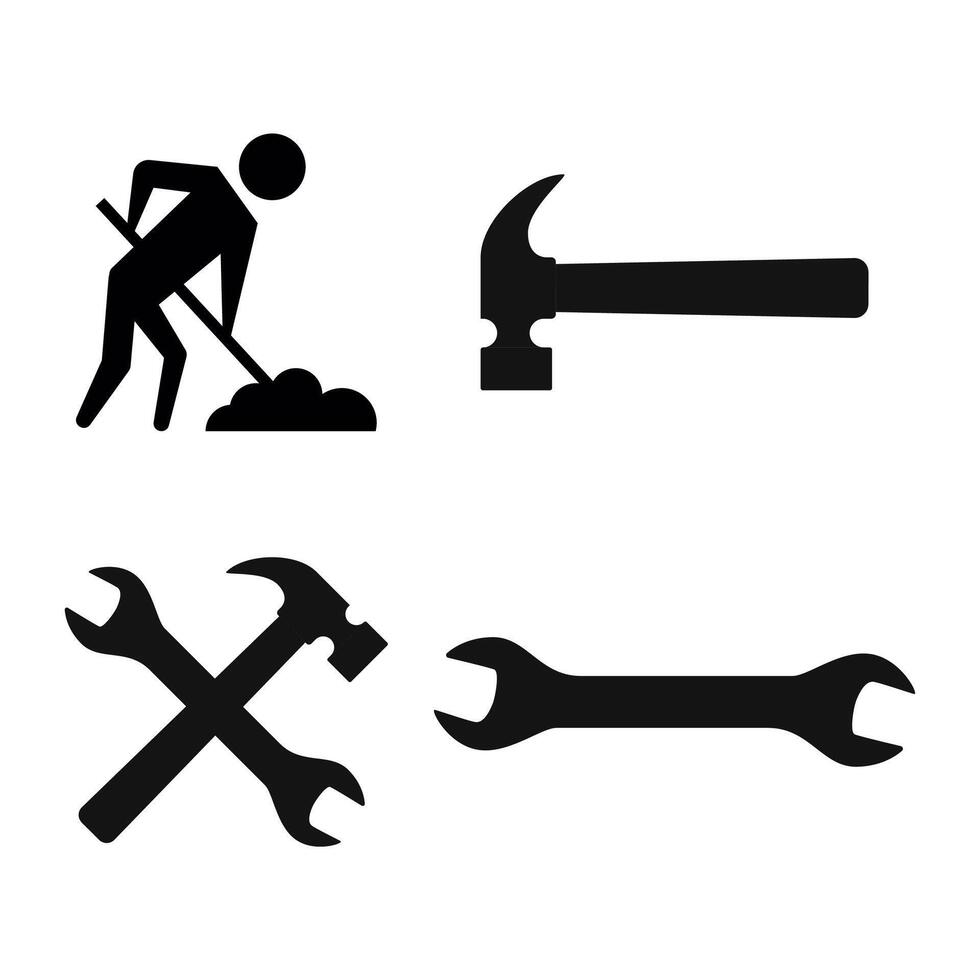 Under construction icon set collection isolated on white background. vector