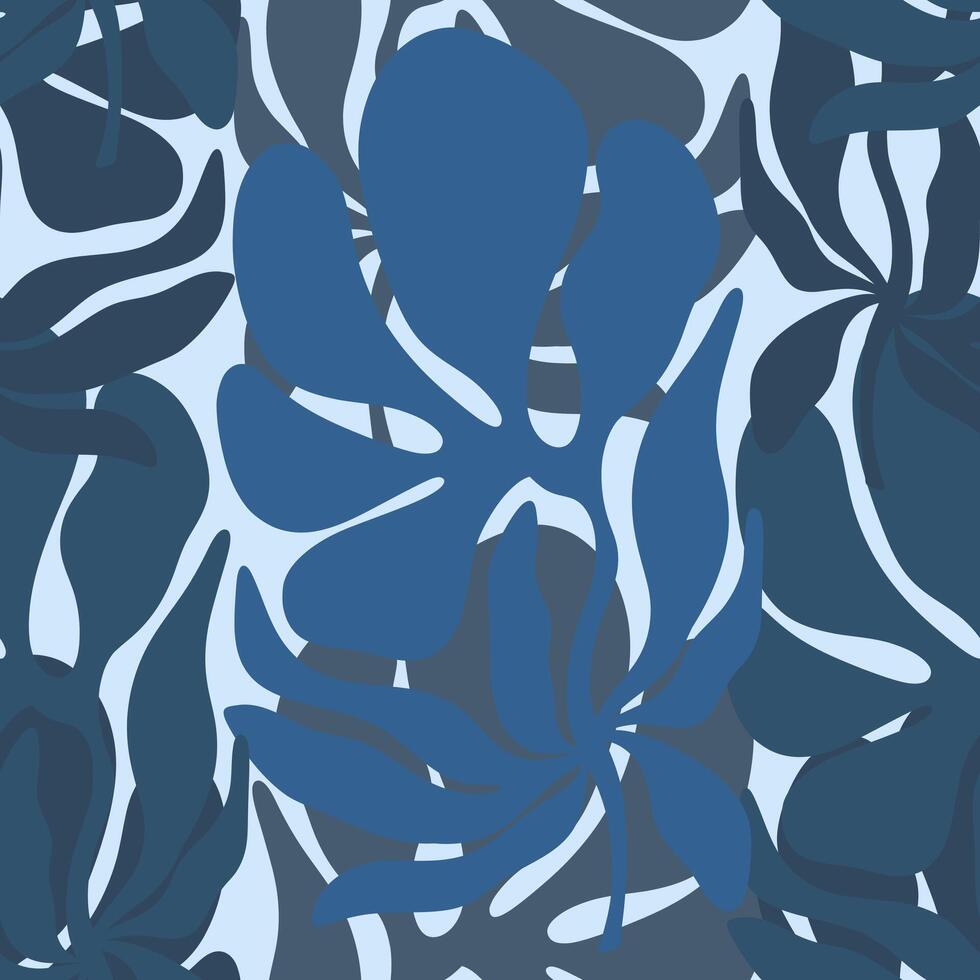 a blue and gray pattern with leaves vector