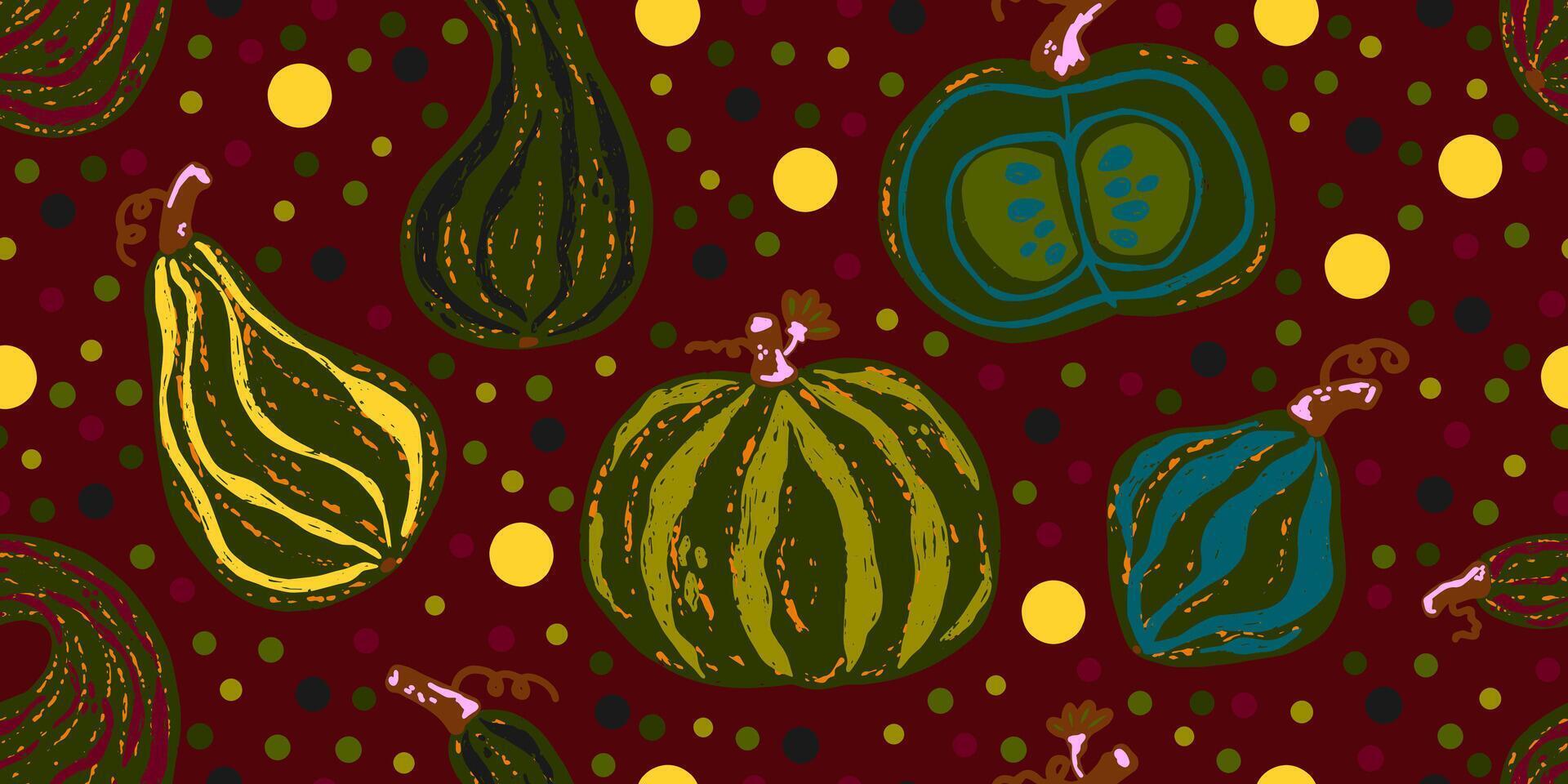a pattern with a variety of squash and gourds vector