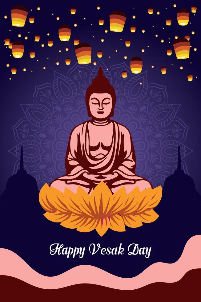 Flat vesak day illustration festival celebration social media post and vesak day Banner vector