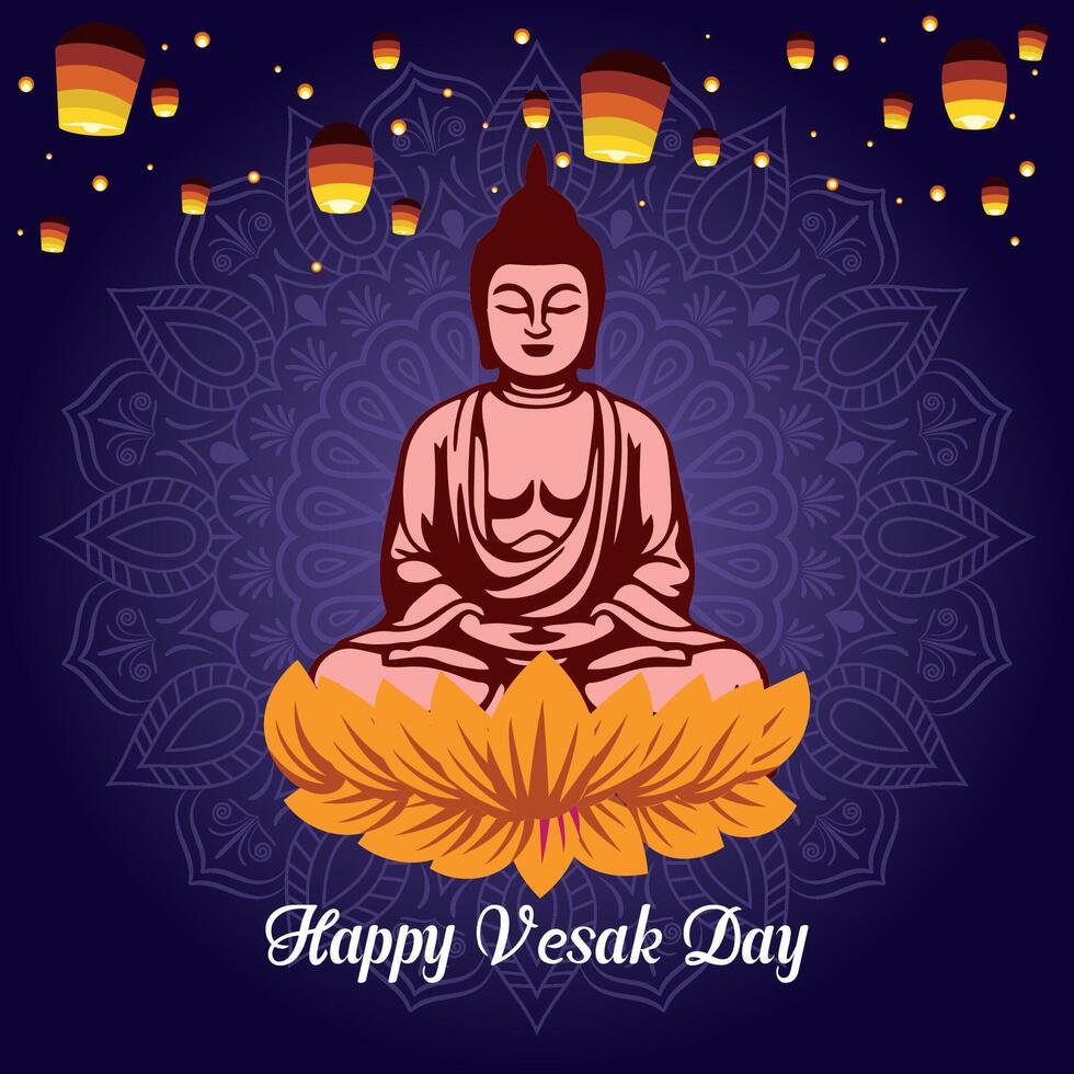 Flat vesak day illustration festival celebration social media post and vesak day Banner vector