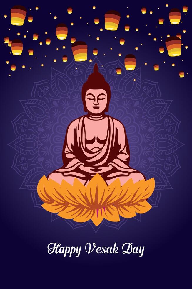 Flat vesak day illustration festival celebration social media post and vesak day Banner vector