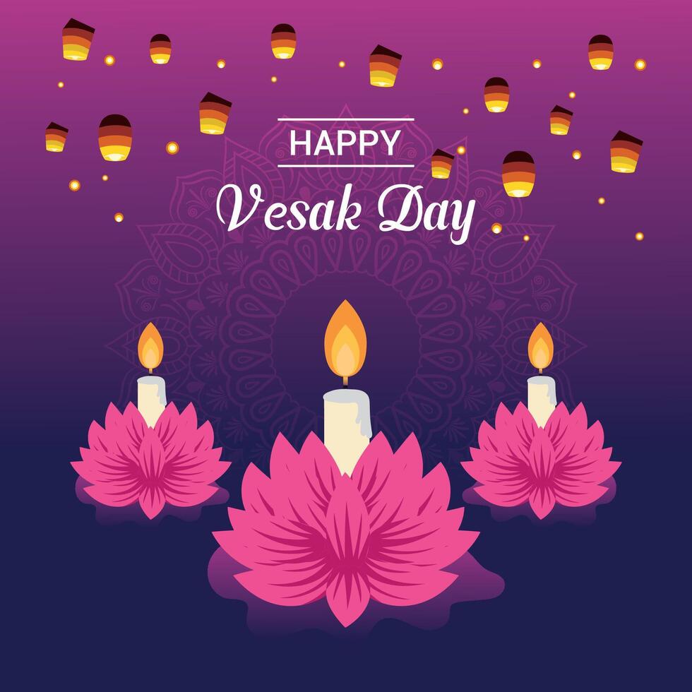 Flat vesak day illustration festival celebration social media post and vesak day Banner vector