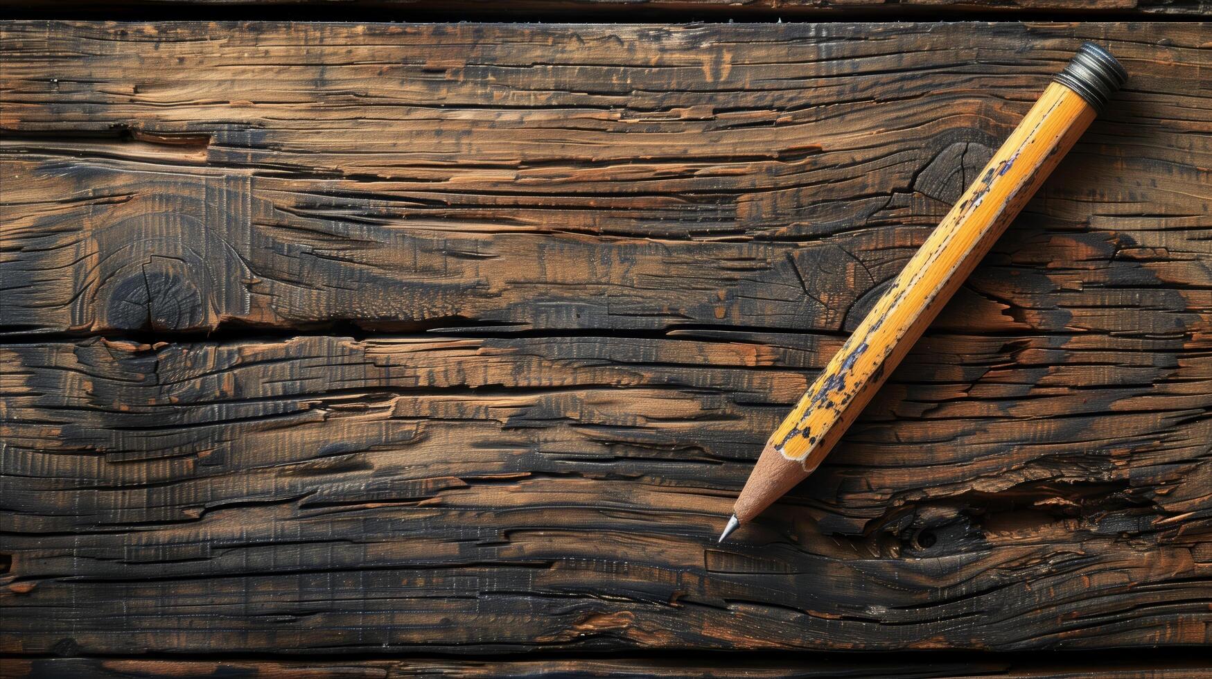Weathered Pencil on a Rustic Wooden Table photo