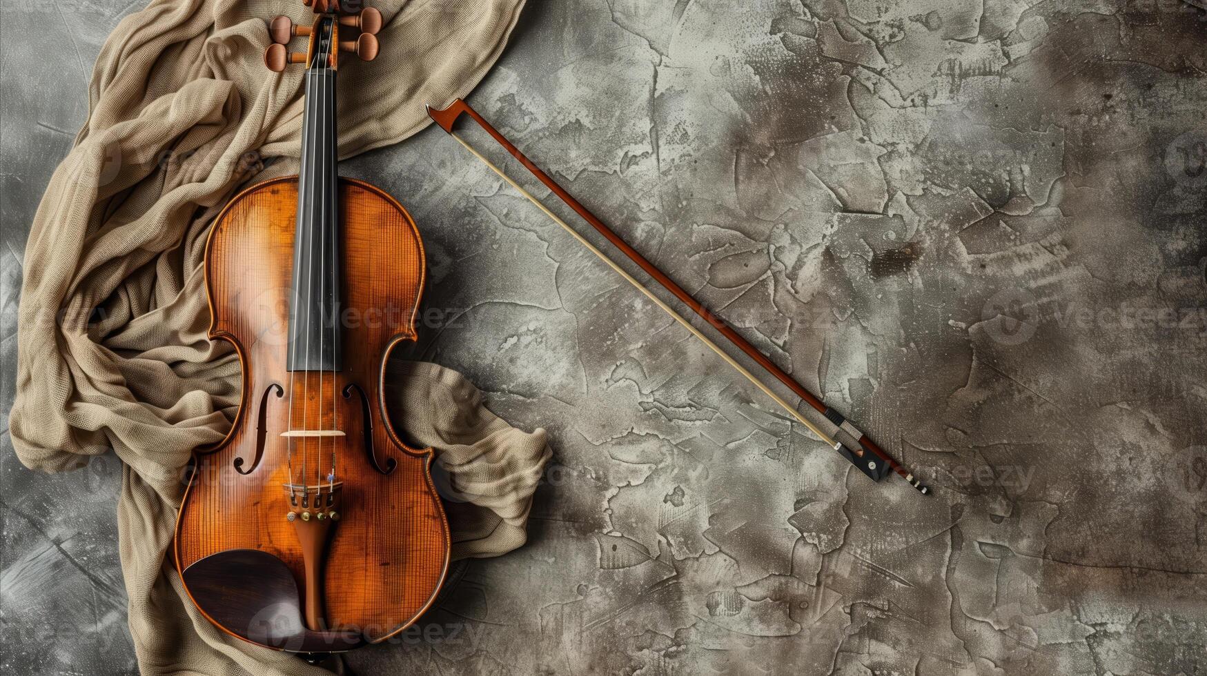 Classic Violin and Bow Resting on Textured Background photo