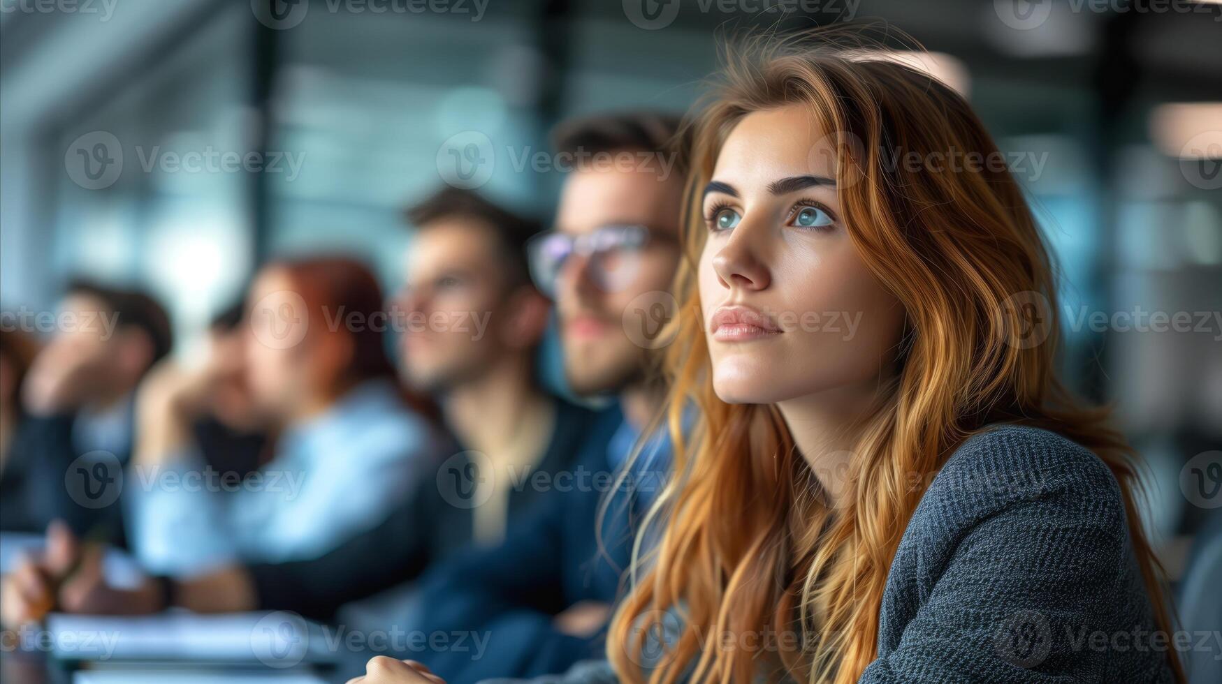 atento joven mujer en un negocio seminario foto