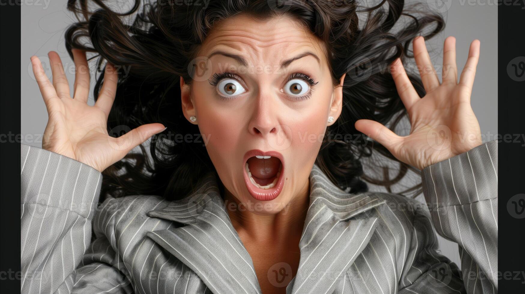 Surprised Businesswoman Reacting With Astonishment Indoors photo