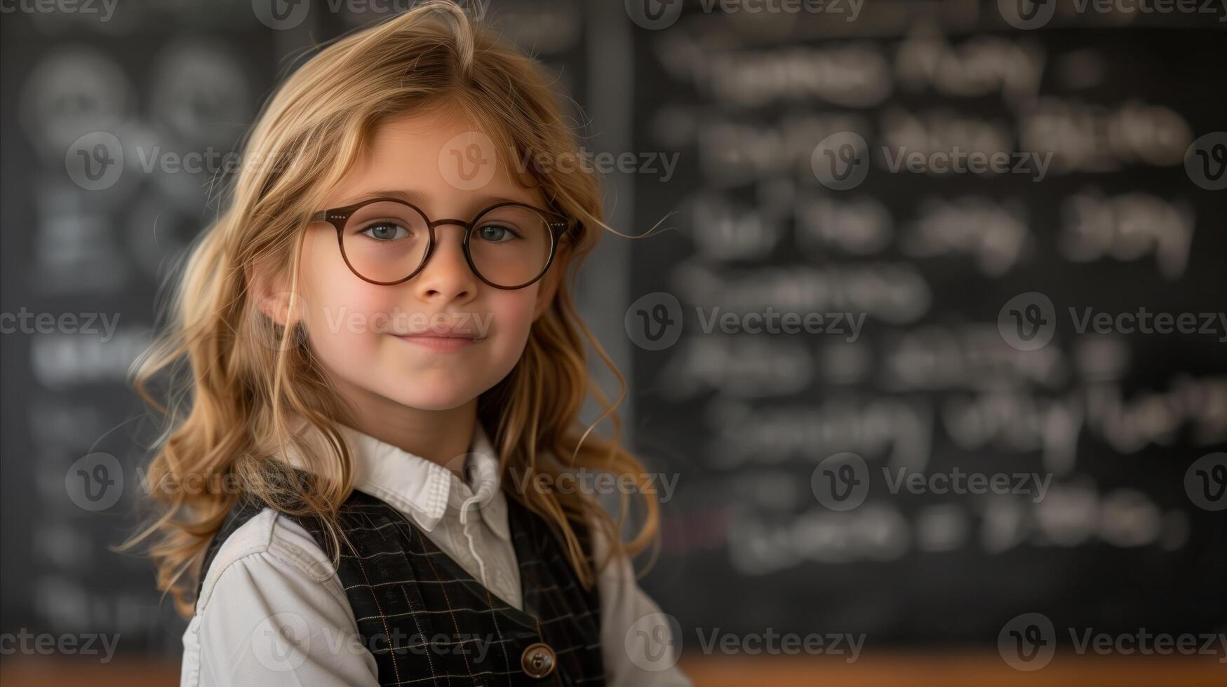 Young Girl in Glasses With a Blackboard Background photo