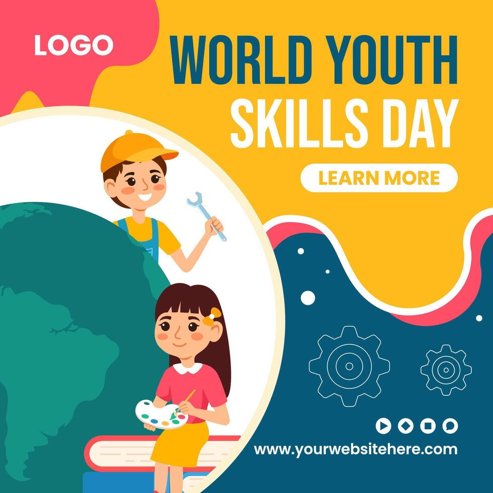 Youth Skills Day Social Media Illustration Flat Cartoon Hand Drawn Templates Background vector