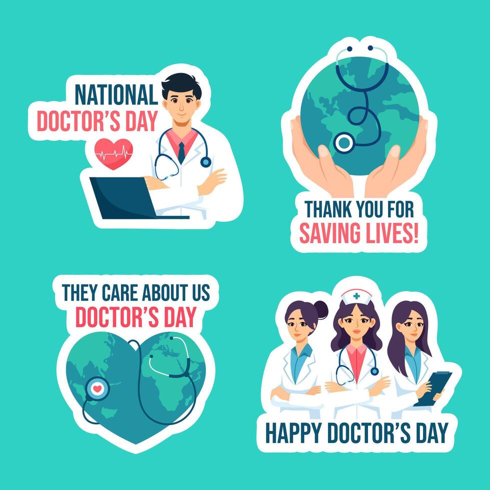 Doctors Day Label Flat Cartoon Hand Drawn Templates Background Illustration vector