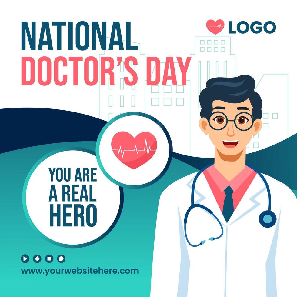 Doctors Day Social Media Illustration Flat Cartoon Hand Drawn Templates