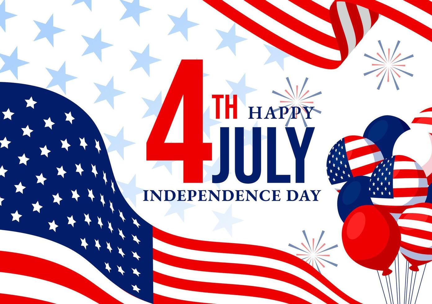 4to de julio contento independencia día Estados Unidos ilustración con americano bandera y globos en plano nacional fiesta dibujos animados antecedentes diseño vector