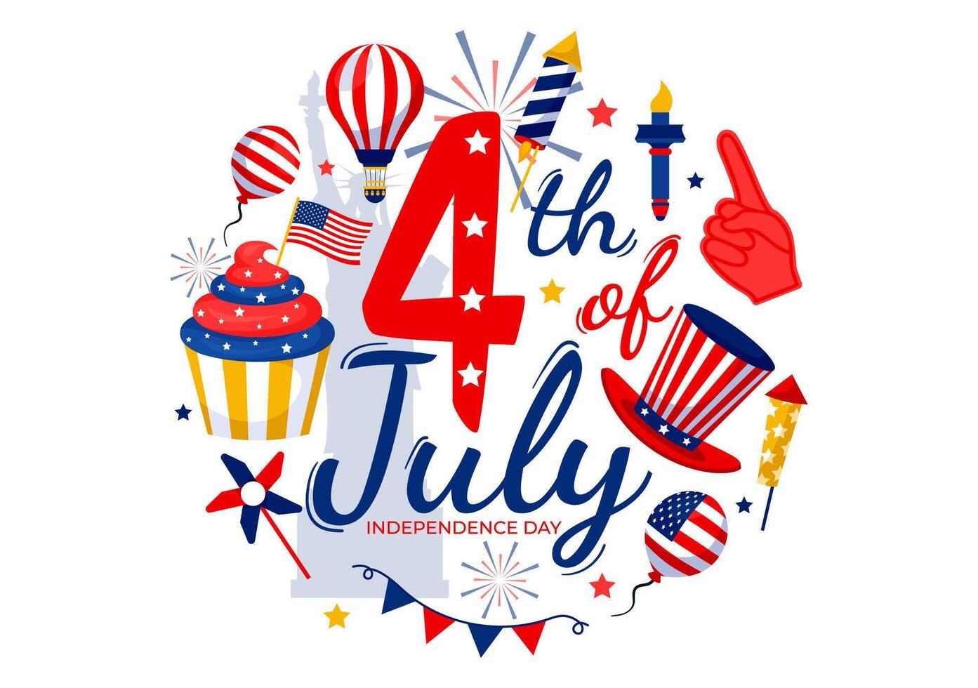 4th of July Happy Independence Day USA Illustration with American Flag and Balloons in Flat National Holiday Cartoon Background Design vector