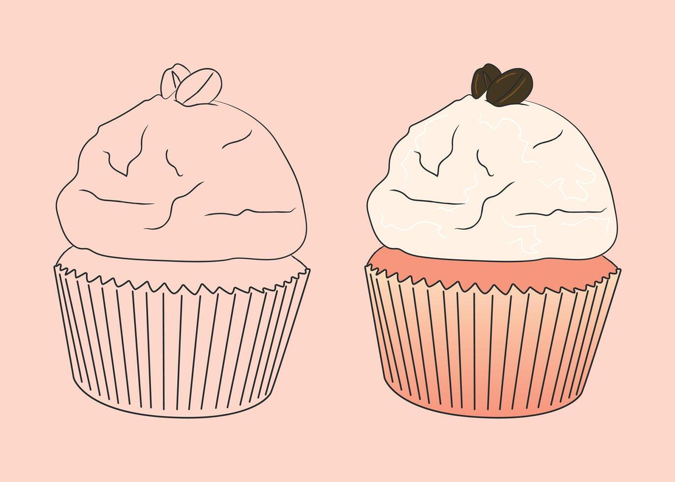 muffin with ice cream and coffee beans. isolated image of a sweet dessert vector