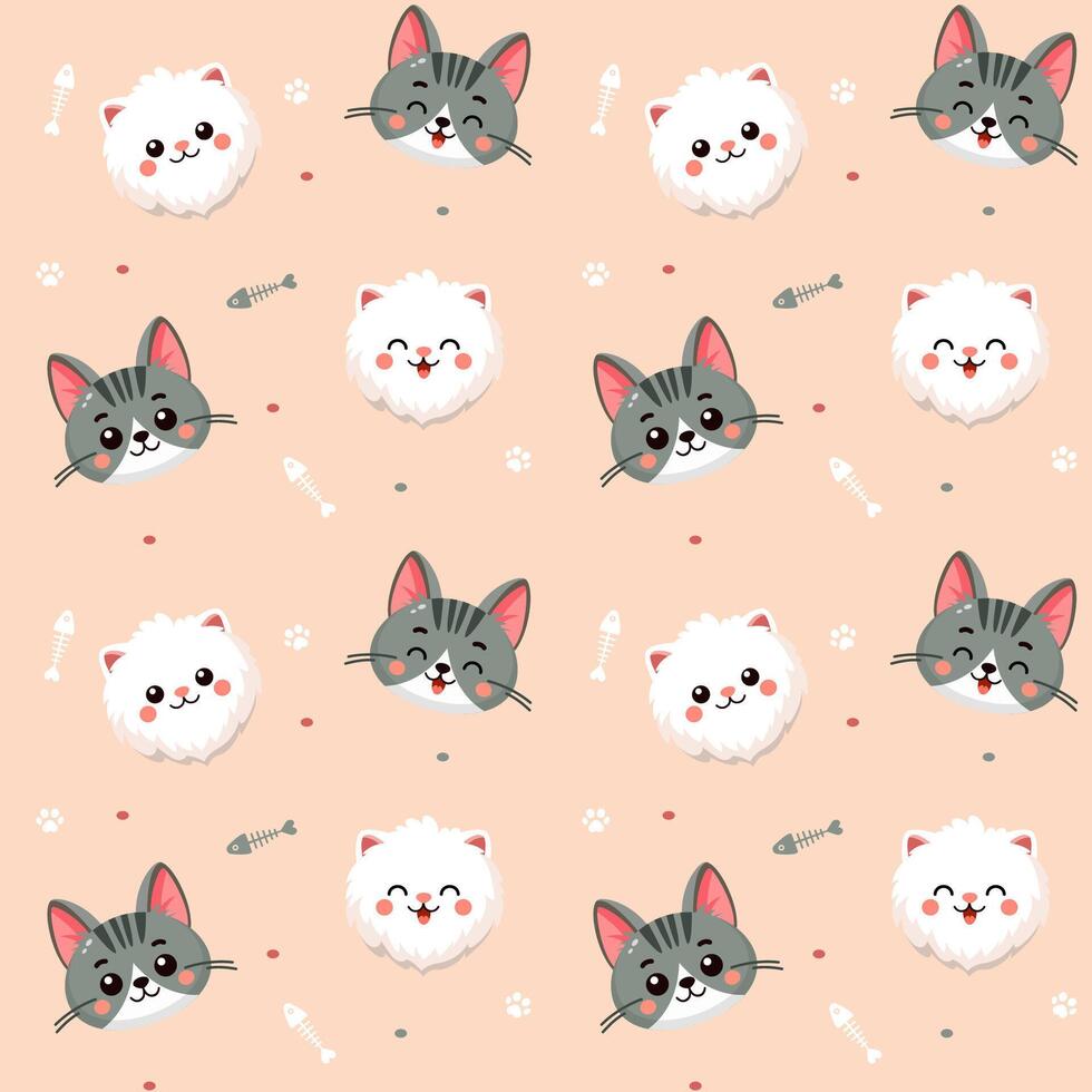 Pattern with white and grey cats vector