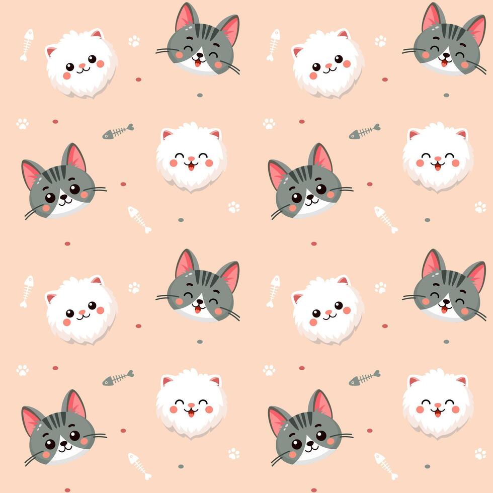 Pattern with white and grey cats vector